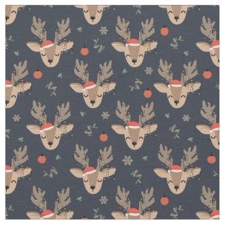 Christmas Reindeer Face Seamless Pattern Fabric