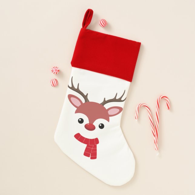 Christmas Reindeer face Small Christmas Stocking (Front)