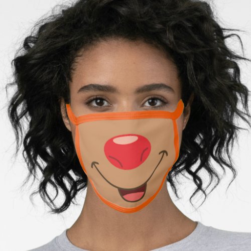 Christmas Reindeer Face With Red Nose Face Mask