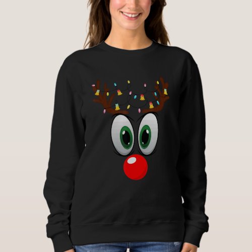 Christmas Reindeer face Xmas Antler Lights Holiday Sweatshirt