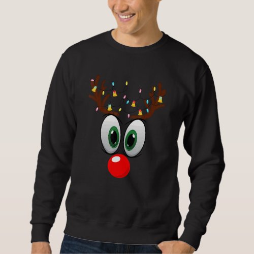 Christmas Reindeer face Xmas Antler Lights Holiday Sweatshirt
