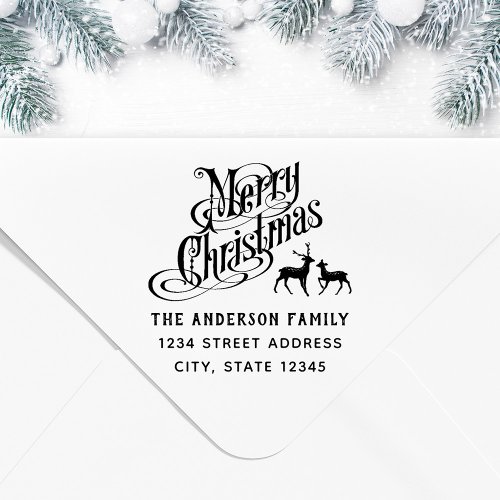 Christmas Reindeer Family Name Return Address Rubber Stamp