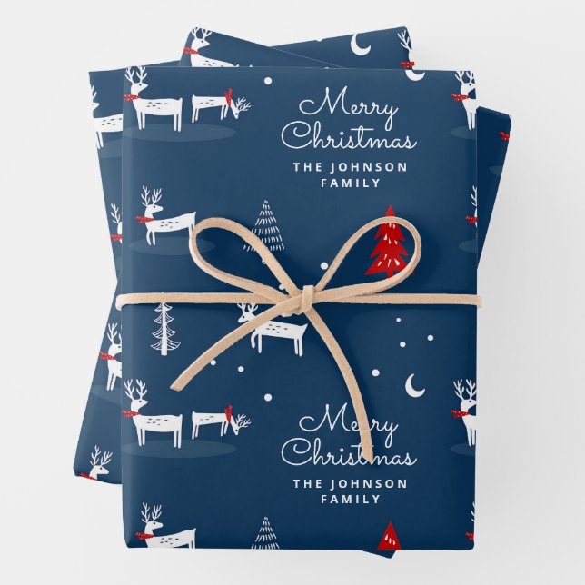 Christmas Reindeer Family Name  Wrapping Paper Sheets (In situ)