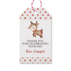 Christmas Reindeer First Birthday Favor Gift Tags