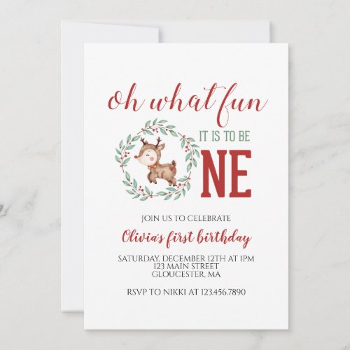 Christmas Reindeer First Birthday Invitation