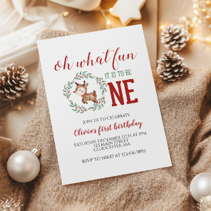 Christmas Reindeer First Birthday Invitation