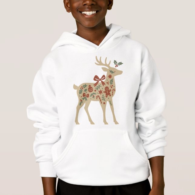 Christmas Reindeer Floral Art Kids Hoodies/Sweats Hoodie (Front)