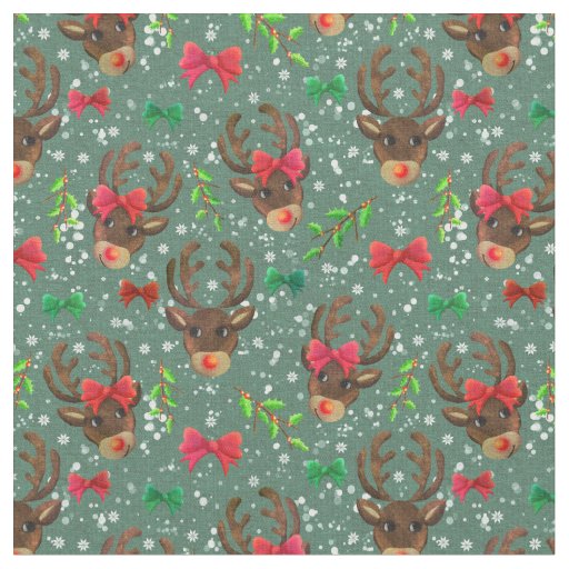 Christmas Reindeer Forest Green Fabric