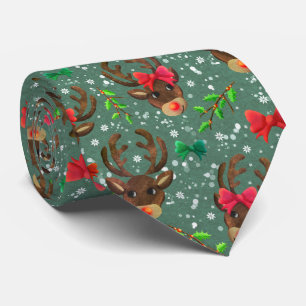 Christmas Reindeer Forest green Neck Tie
