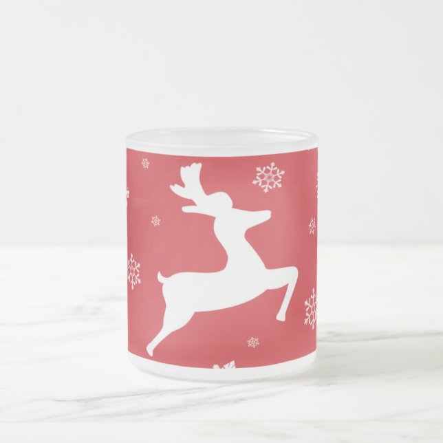 Christmas Reindeer Frosted Glass Coffee Mug (Center)