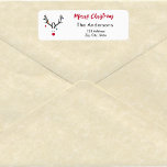 Christmas reindeer funny modern address return label<br><div class="desc">A funny,  cute modern minimalist image of a reindeer head with a red nose.  With Christmas ornaments,  baubles hanging from the antlers. Elegant white background color,  
Colors: white,  red,  gray,  blue,  green. Personalize and add your name and address. With the text: Merry Christmas.</div>