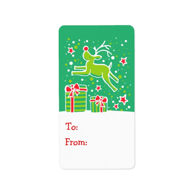 Christmas Reindeer gift tag green (to and from) (Front)