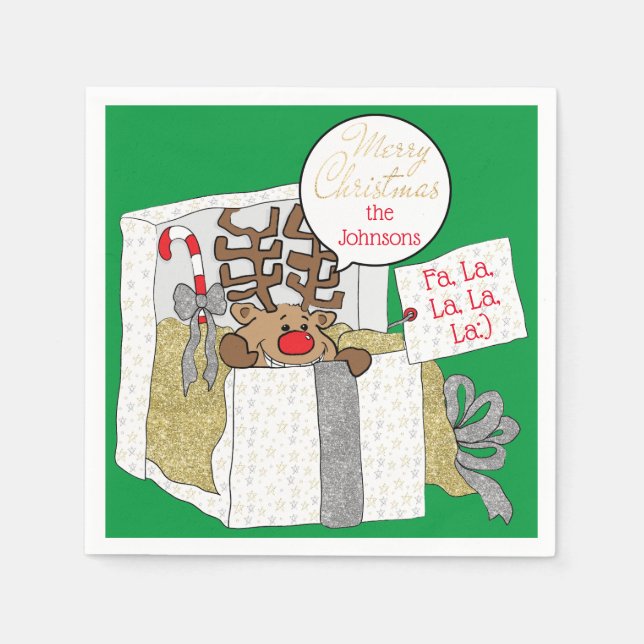 Christmas Reindeer Giftbox Napkins (Front)