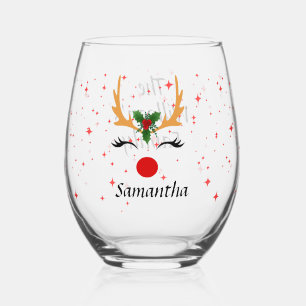 Christmas Reindeer girls Personlized Stemless Wine Glass