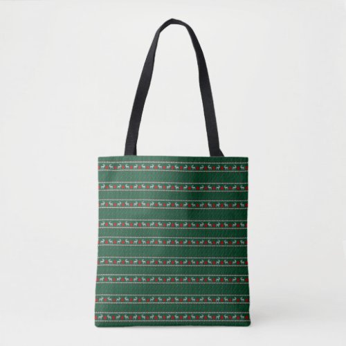 Christmas Reindeer green  red vintage pattern  Tote Bag
