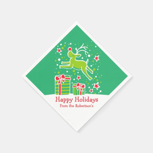 Christmas reindeer green red white paper napkins