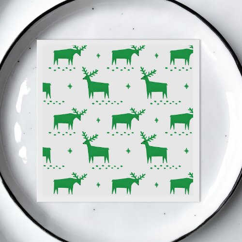 Christmas reindeer Green woodland animal pattern Napkins