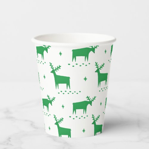 Christmas reindeer Green woodland animal pattern Paper Cups