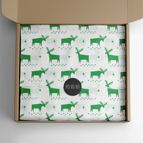 Christmas reindeer Green woodland animal pattern  Tissue Paper