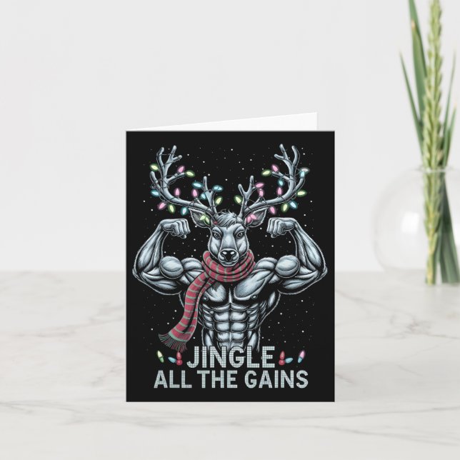 Christmas Reindeer Gym Workout Jingle All The Gain Card (Front)