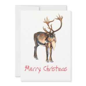 Christmas Reindeer Hand-Painted Caribou Watercolor Holiday Card