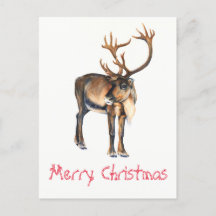 Christmas Reindeer Hand-Painted Caribou Watercolor