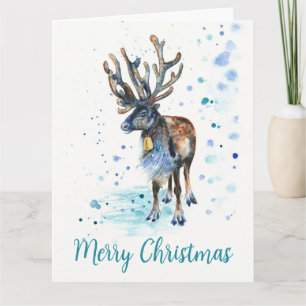 Christmas Reindeer Hand-Painted Watercolor Holiday Card