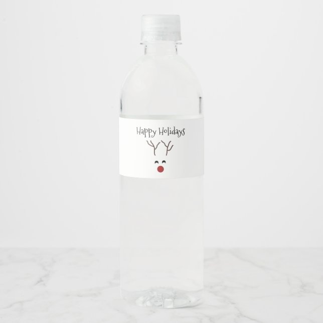 Christmas Reindeer Happy Holidays Water Bottle Label (Front)