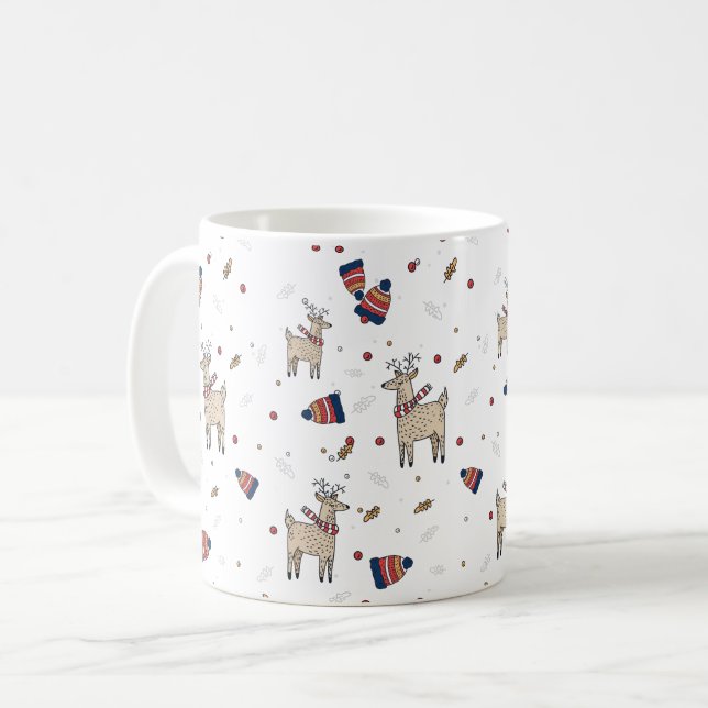 Christmas Reindeer Hats Illustrations Pattern Coffee Mug (Front Left)