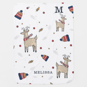 Christmas Reindeer Hats Pattern Personalized Name Baby Blanket