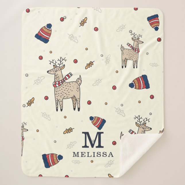 Christmas Reindeer Hats Pattern Personalized Sherpa Blanket (Front)