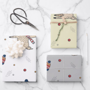 Christmas Reindeer Hats Pattern Wrapping Paper Sheets