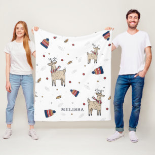 Christmas Reindeer Hats Rustic Personalized Fleece Blanket