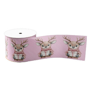 Christmas Reindeer Holding Presents Grosgrain Ribbon