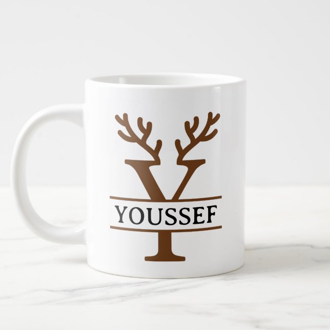 Christmas Reindeer holiday Mug, Custom winter  Giant Coffee Mug (Left)