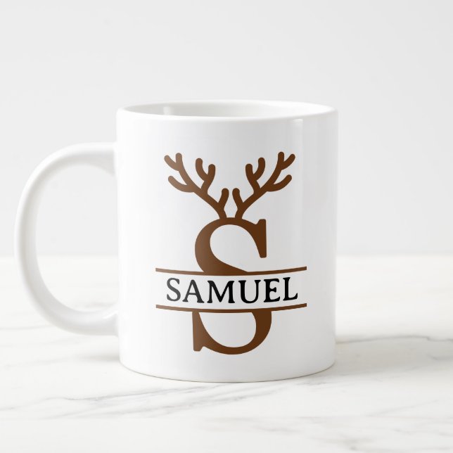 Christmas Reindeer holiday Mug, Custom winter  Giant Coffee Mug (Left)