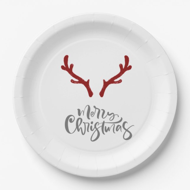 Christmas Reindeer Holiday Paper Plates (Front)