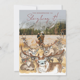 Christmas Reindeer holiday photocard Gray Card