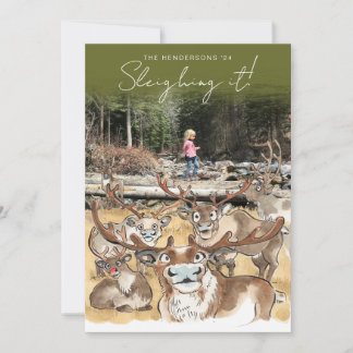 Christmas Reindeer holiday photocard Olive Green
