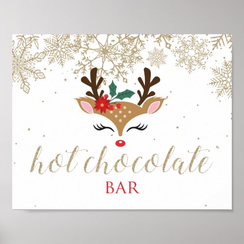 Christmas Reindeer Hot Chocolate Bar Gold Poster