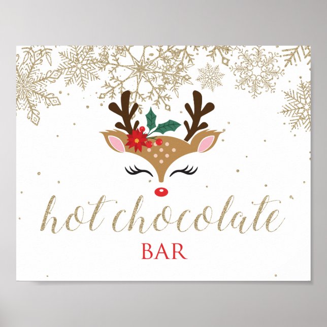 Christmas Reindeer Hot Chocolate Bar Gold Poster (Front)