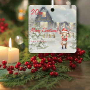  Christmas reindeer house photo Square Ornament