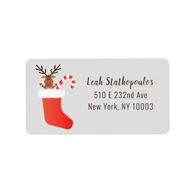 Christmas Reindeer In A Stocking Candy Cane Label (Front)