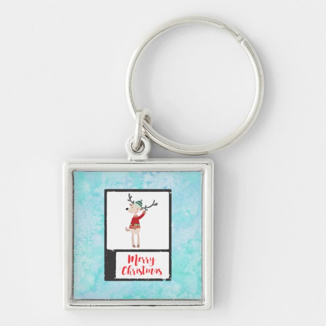 Christmas Reindeer In An Ugly Sweater Whimsical Keychain (Front)