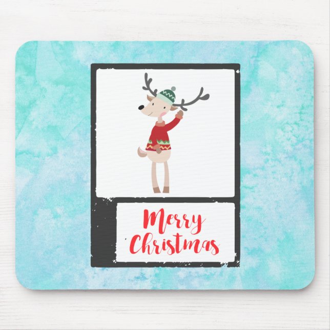 Christmas Reindeer In An Ugly Sweater Whimsical Mouse Pad (Front)
