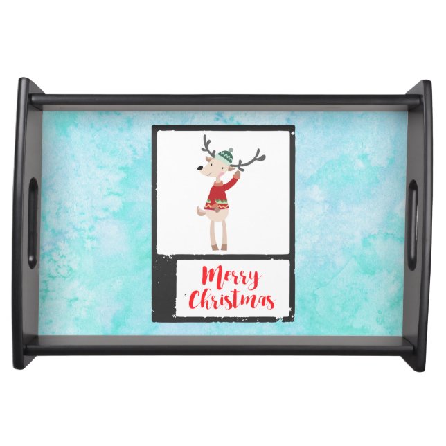 Christmas Reindeer In An Ugly Sweater Whimsical Serving Tray (Front)