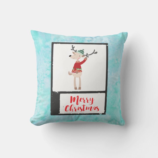 Christmas Reindeer In An Ugly Sweater Whimsical Throw Pillow (Front)