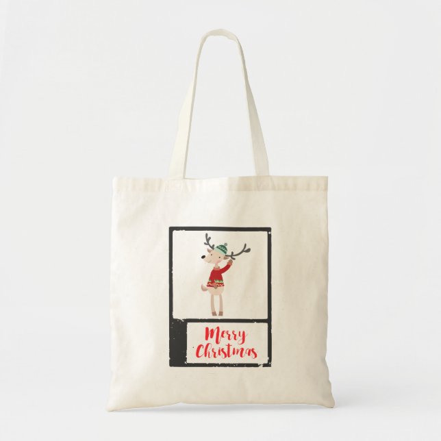 Christmas Reindeer In An Ugly Sweater Whimsical Tote Bag (Front)