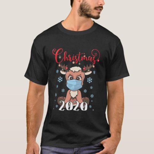 Christmas Reindeer In Mask 2020 Quarantine Matchin T_Shirt