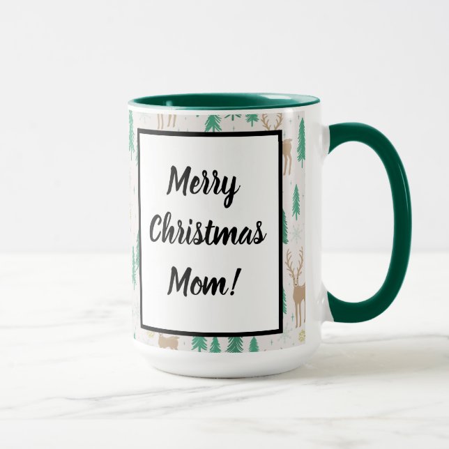 Christmas Reindeer in the Evergreen Winter Forest Mug (Right)